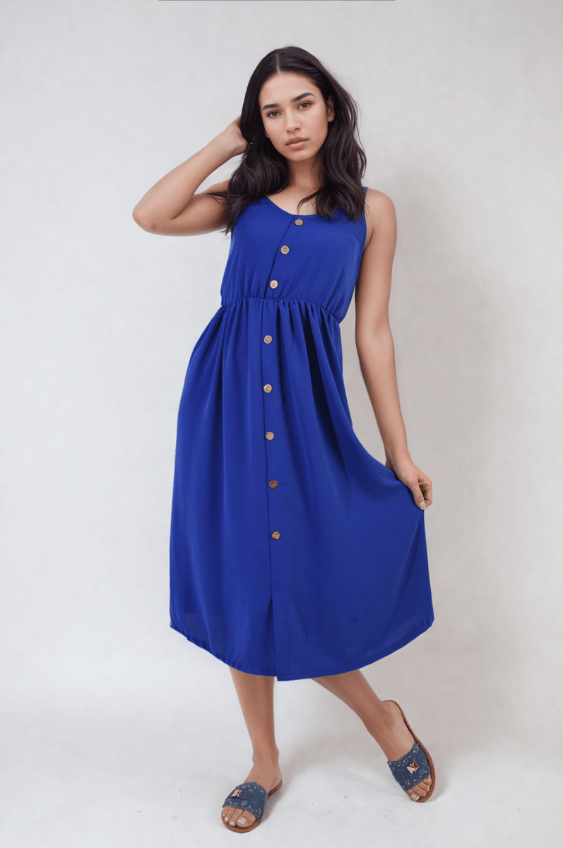 REGINA Button Front Strappy Midi Dress - Glamoo - 