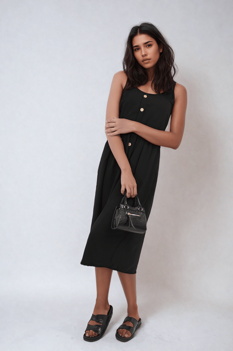 REGINA Button Front Strappy Midi Dress - Glamoo - 