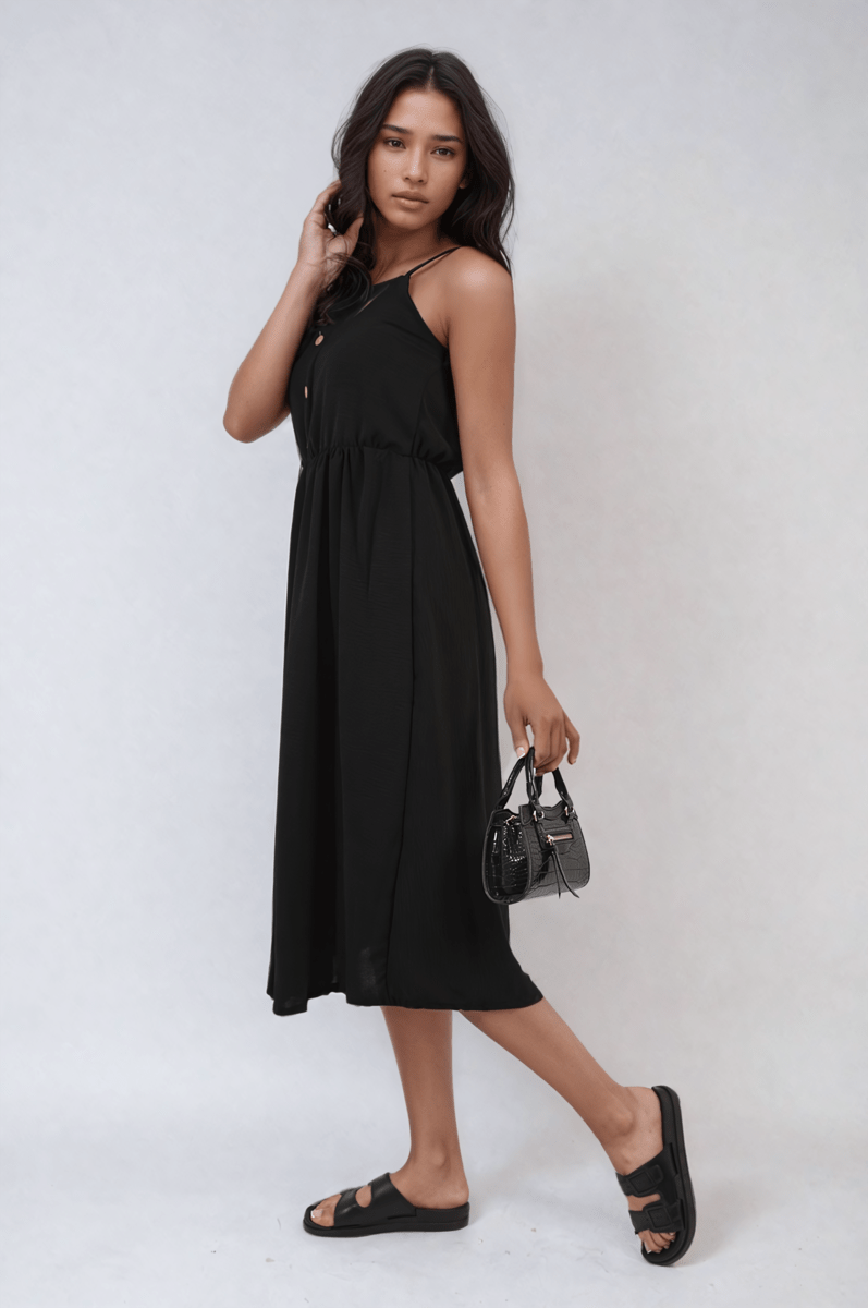 REGINA Button Front Strappy Midi Dress - Glamoo - 