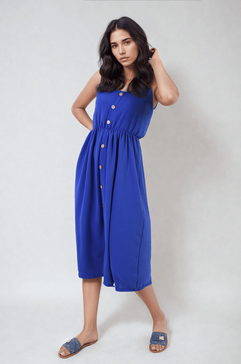 REGINA Button Front Strappy Midi Dress - Glamoo - 