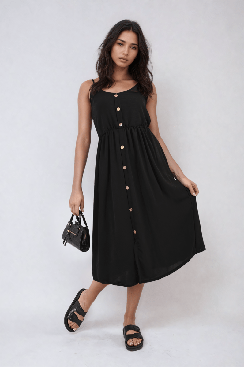 REGINA Button Front Strappy Midi Dress - Glamoo - 