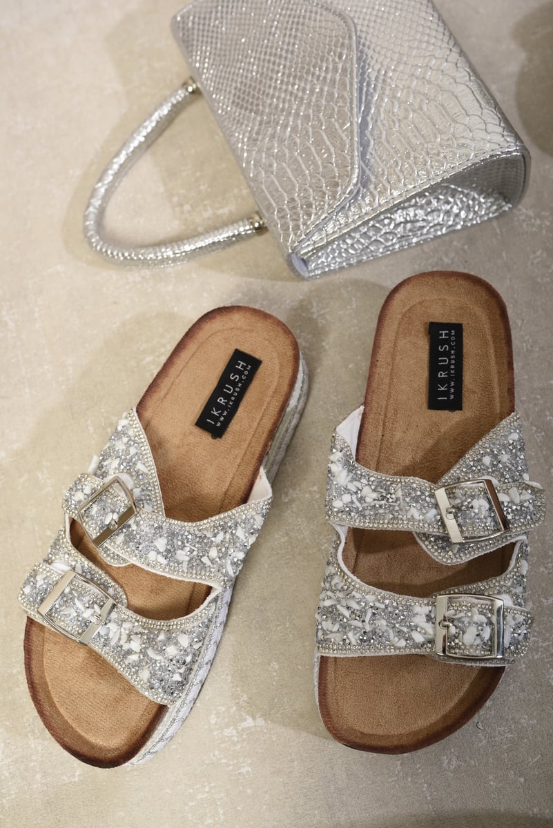 REMY Embellished Stone Double Buckle Platform Sandals - Glamoo - 