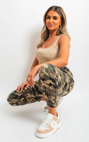 ROBYN Camo Print Tie Cargo Trouser - Glamoo -