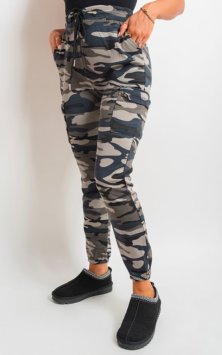 ROBYN Camo Print Tie Cargo Trouser - Glamoo -