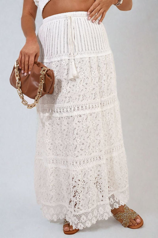 ROMINA Tiered Lace Maxi Skirt - Glamoo - 