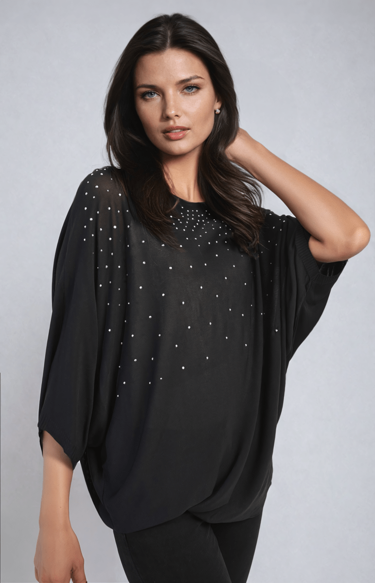 Round Neck Studded Oversized Top - Glamoo - 