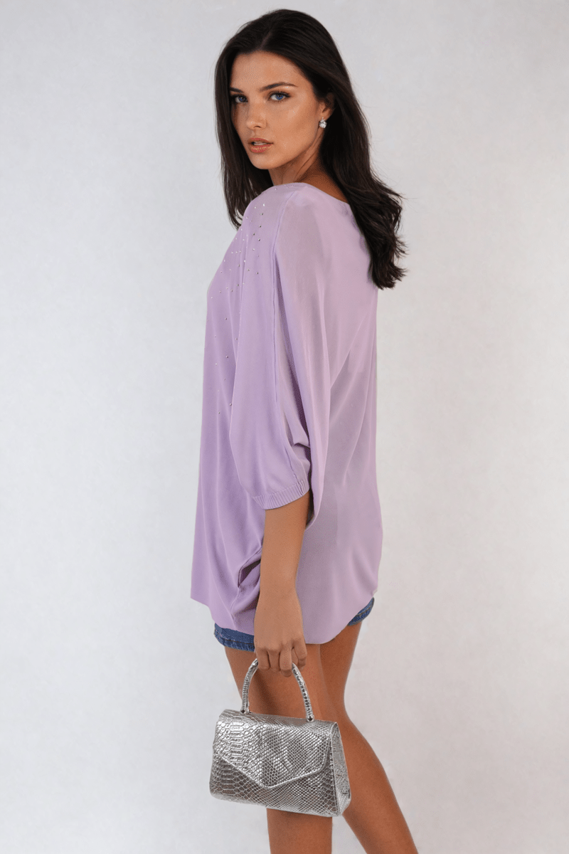 Round Neck Studded Oversized Top - Glamoo - 