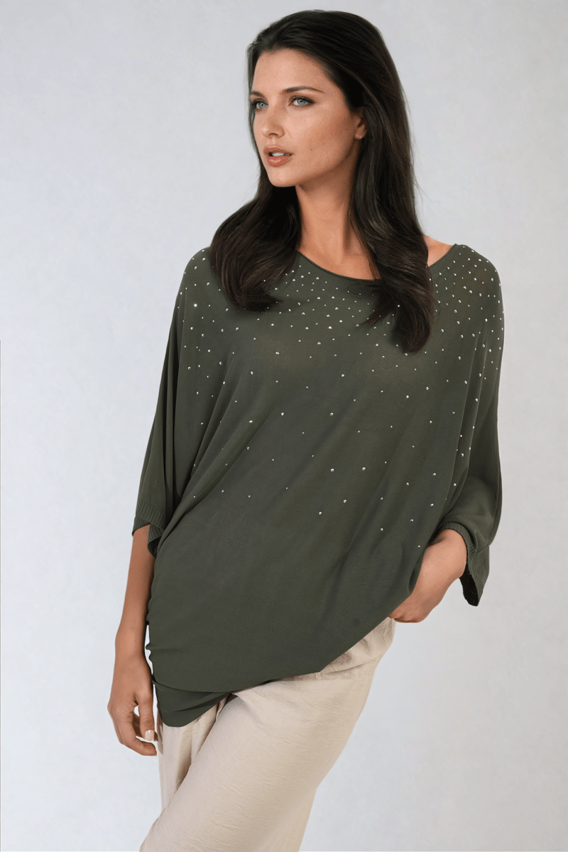 Round Neck Studded Oversized Top - Glamoo - 