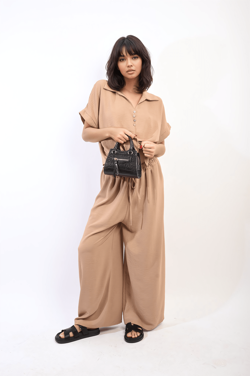 RUBY Tie Front Top and Wide Leg Pants Co - ord Set - Glamoo - 