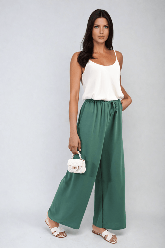 SABRINA Drawstring Waist Wide Leg Trousers - Glamoo - 