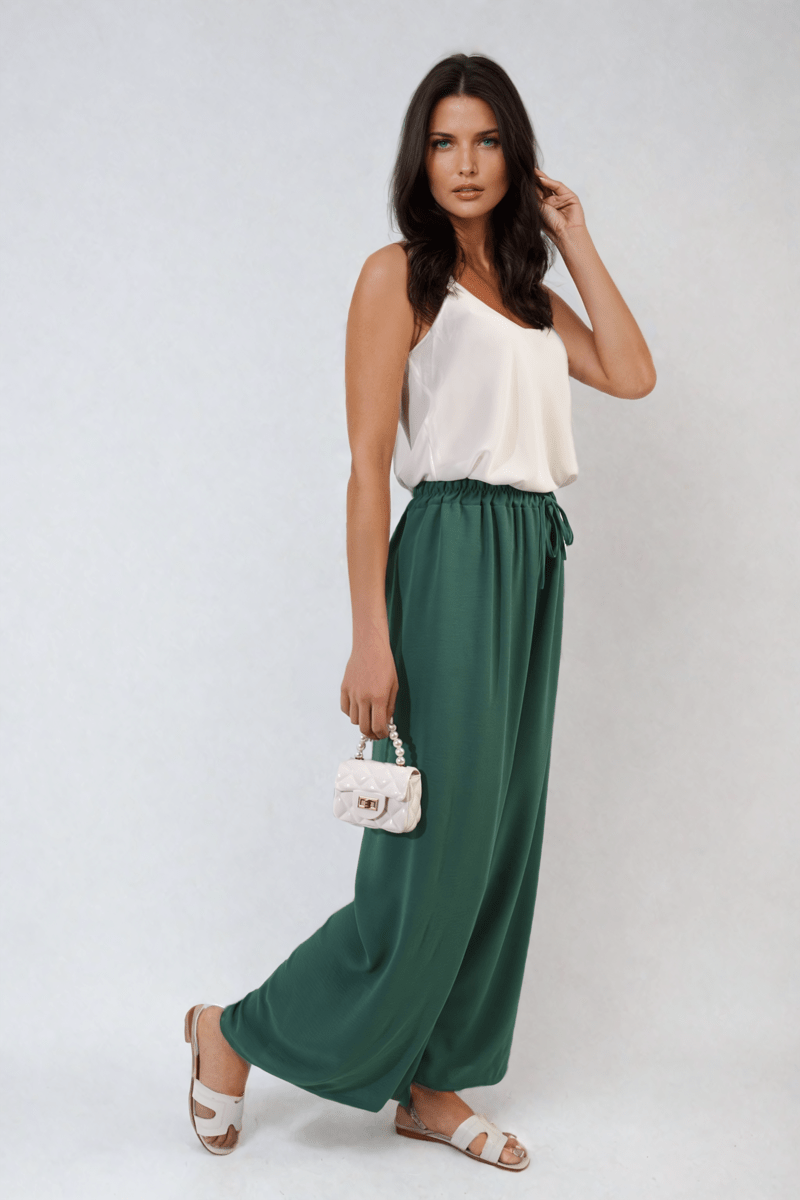 SABRINA Drawstring Waist Wide Leg Trousers - Glamoo - 