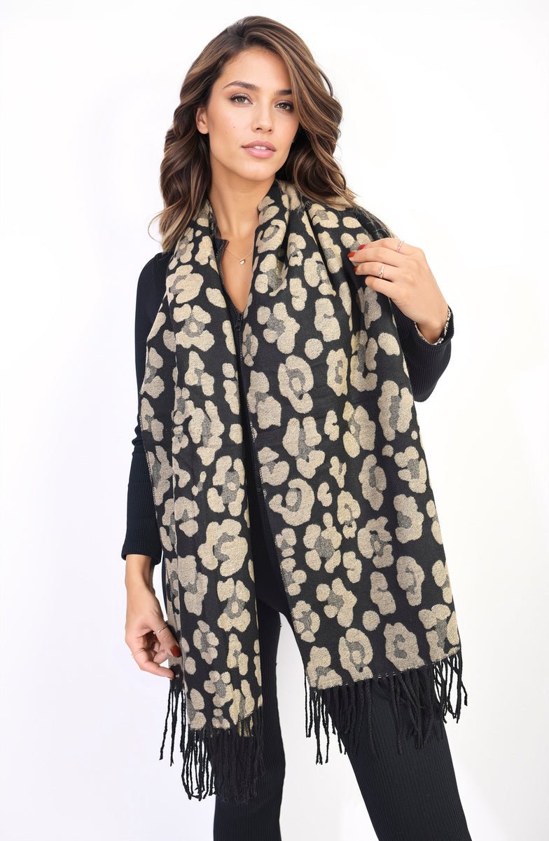 SAIRA Animal Print Scarf with Tassel - Glamoo - 