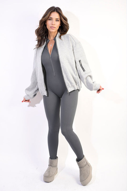 SCARLETT Bomber Jacket With A Zip Pocket On Sleeve - Glamoo -