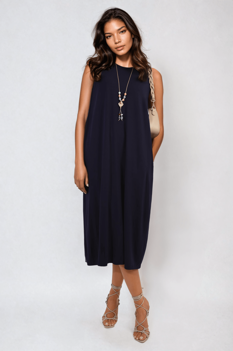 Sleeveless Slit Midi Dress with Side Pockets - Glamoo - 