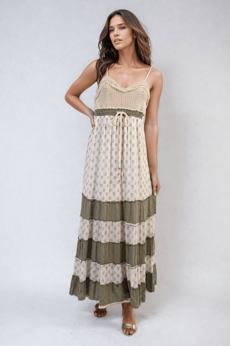 Tiered Crochet Strappy Maxi Dress - Glamoo - 