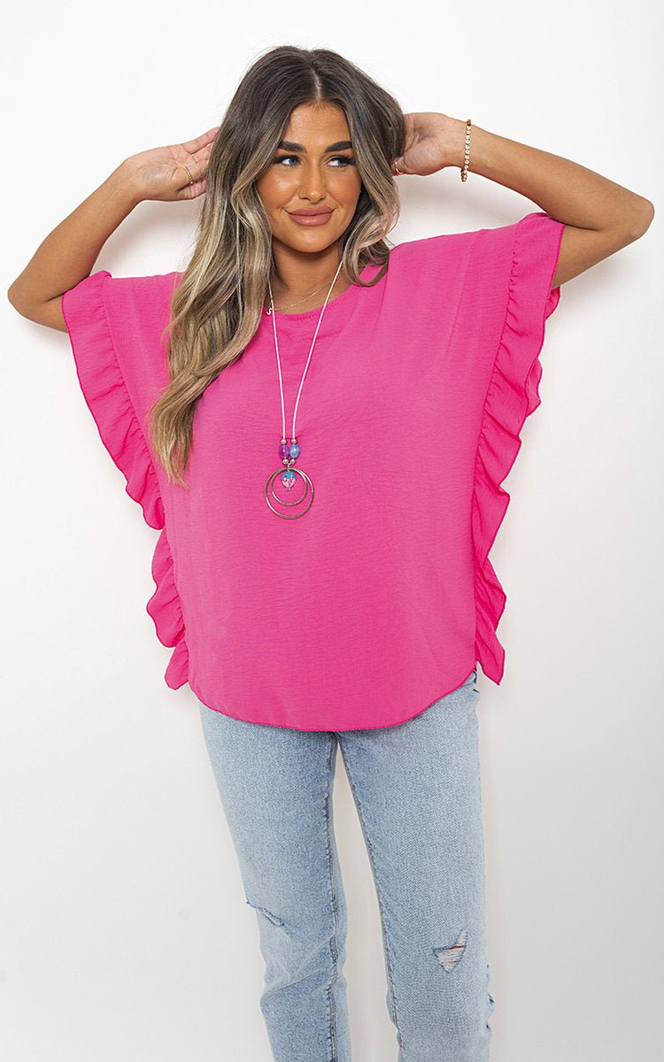 VIENNA FRILL SLEEVE TOP WITH CHAIN plus size available - Glamoo - 