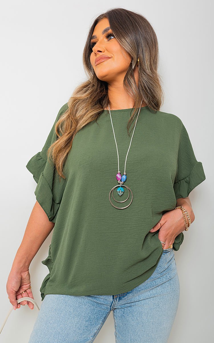 VIENNA FRILL SLEEVE TOP WITH CHAIN plus size available - Glamoo - 