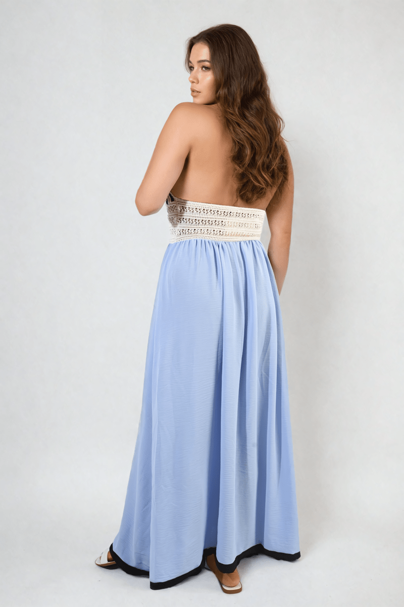 ZANIYAH Crochet V - Neck Halter Backless Maxi Dress - Glamoo - 