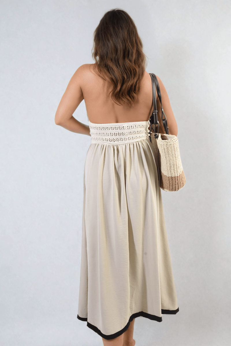 ZANIYAH Crochet V - Neck Halter Backless Maxi Dress - Glamoo - 