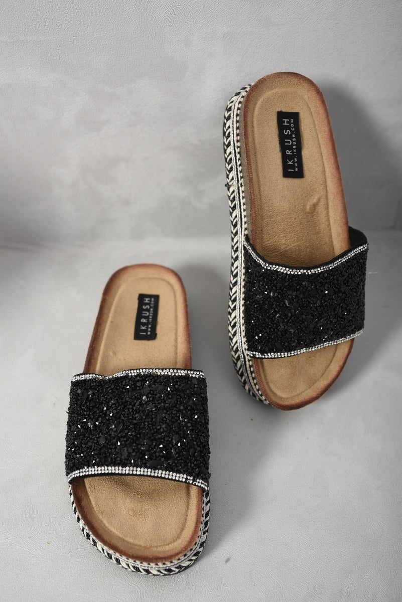 ZAYLA Chunky Embellished Stone Platform Sandals - Glamoo - 