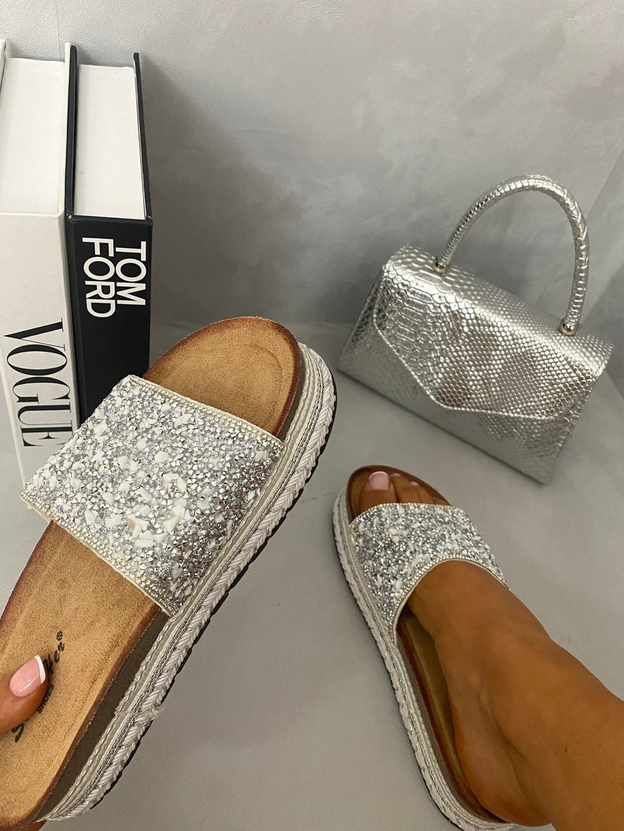 ZAYLA Chunky Embellished Stone Platform Sandals - Glamoo - 