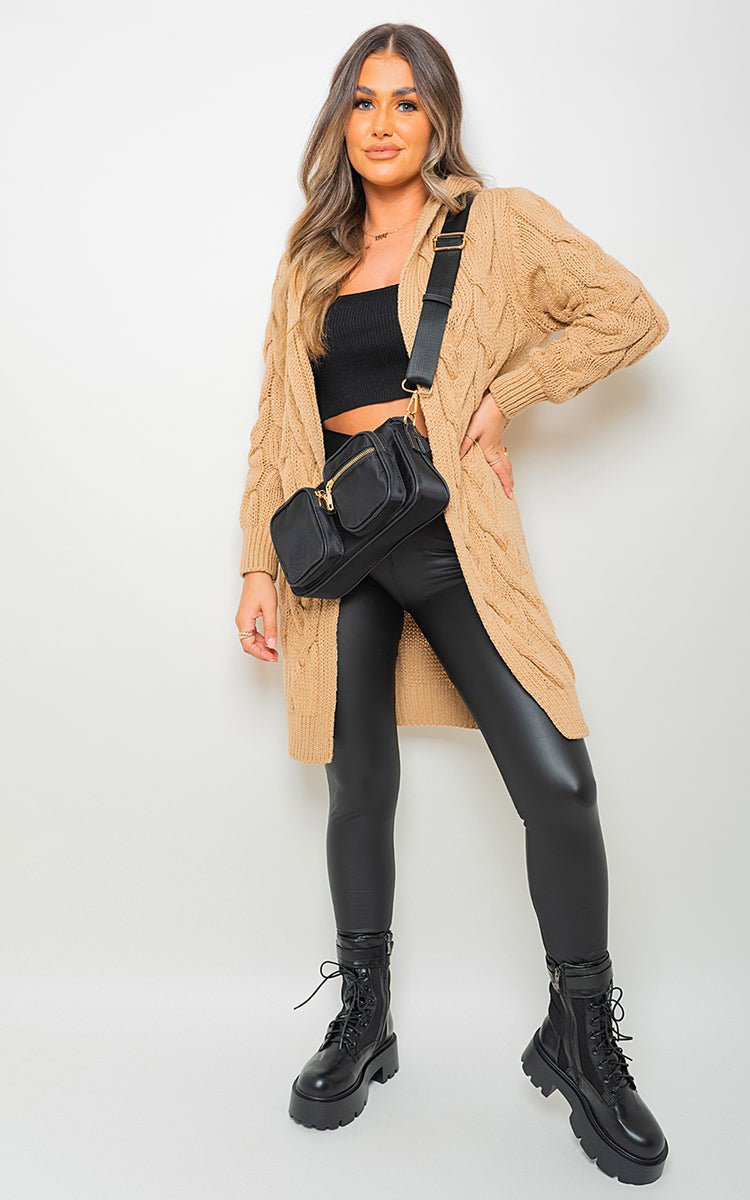 ZOE Chunky Cable Knitted Oversized Longline Hooded Cardigan - Glamoo - 