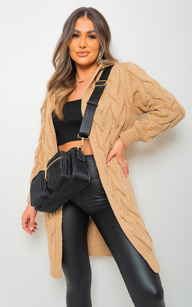 ZOE Chunky Cable Knitted Oversized Longline Hooded Cardigan - Glamoo - 